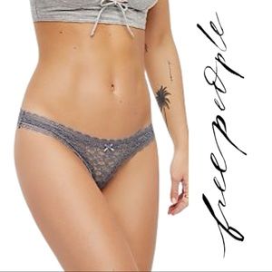 FREE PEOPLE Intimates Lace Thong Panty Gray Large